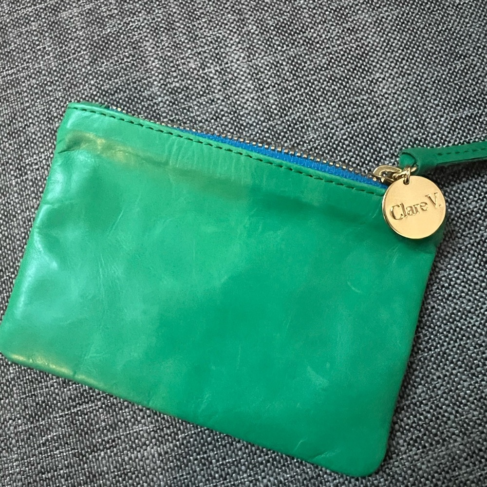 Clare V Blue and Green Leather Pouch